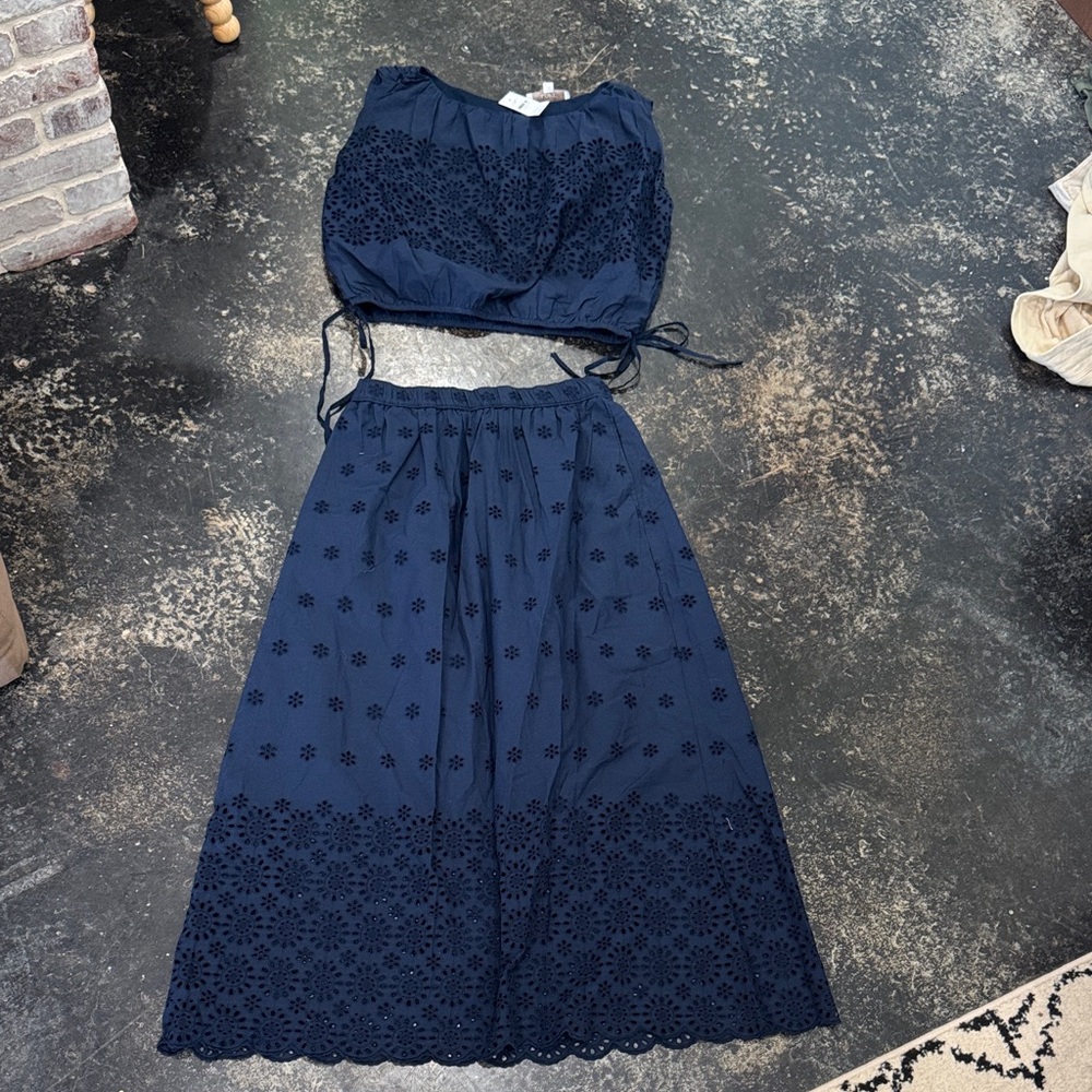 LOFT Navy Blue Maxi Skirt Set NWT